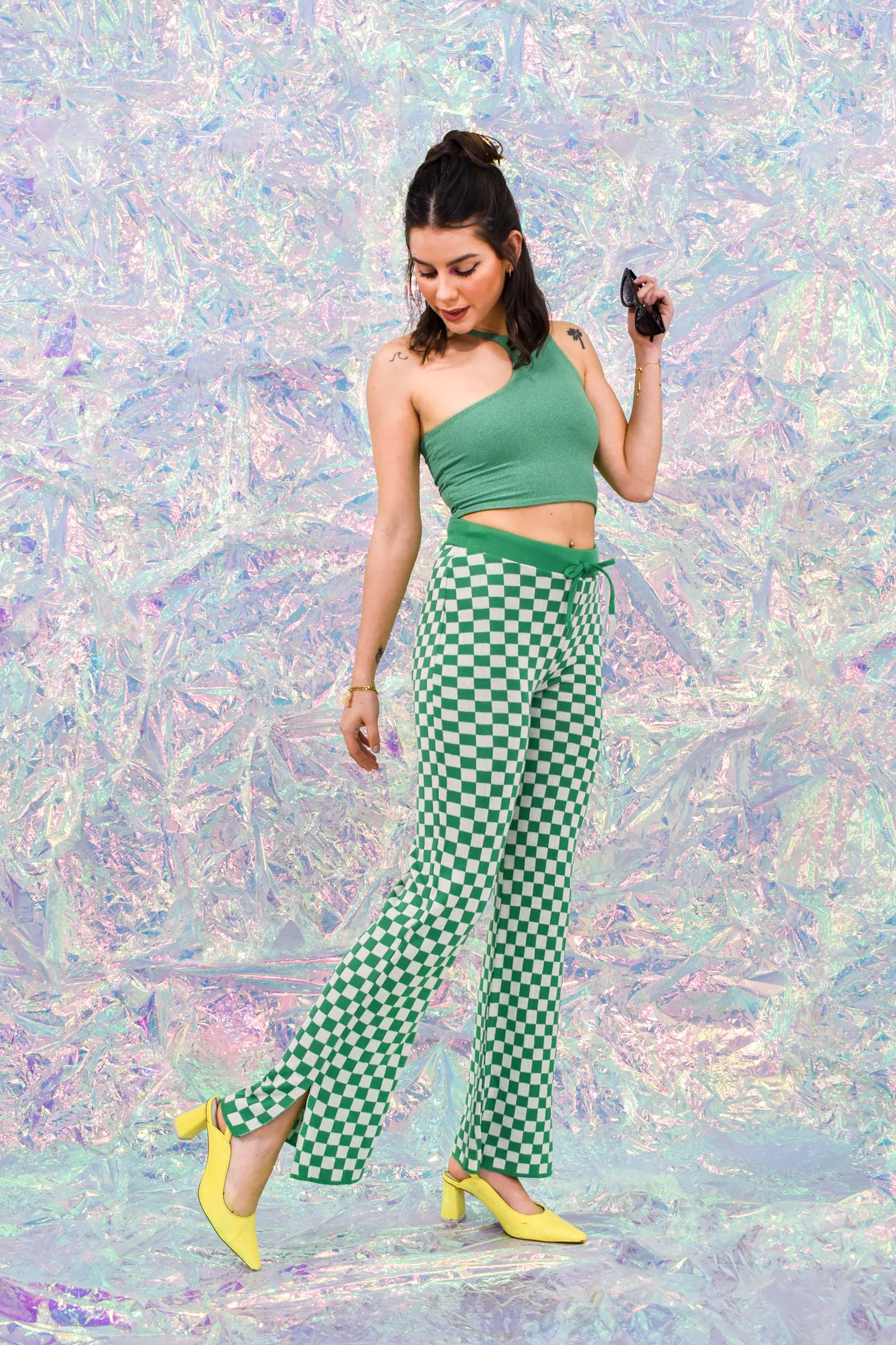 Pantalón Knit Flare Ajedrez - Image 3